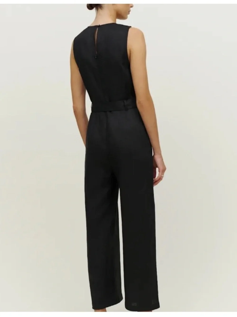 Reformation Naomi 100% Linen Sleeveless Wide Leg Jumpsuit Minimalist Black 0